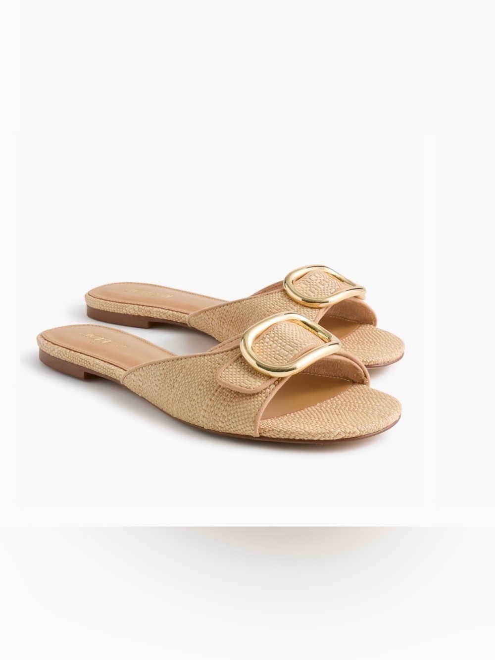 NEW J. Crew Factory Woven gold Buckle Slides toasted brown straw CR286 size 7.5